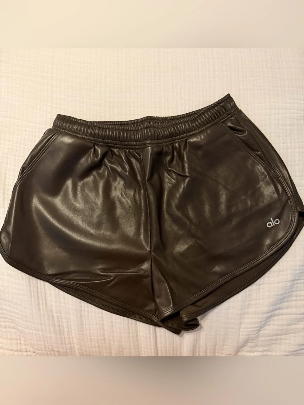 ALO Yoga Brown Athletic Faux-Leather Shorts